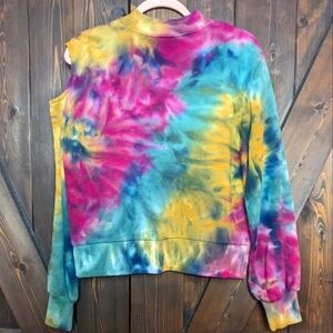525 America Tie Dye Cut Out Slash Shoulder Crop Crewneck Sweatshirt SIze XS